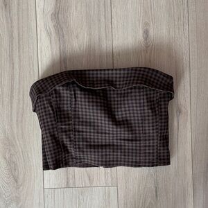 Le Lis Black and Brown Checkered Crop Top